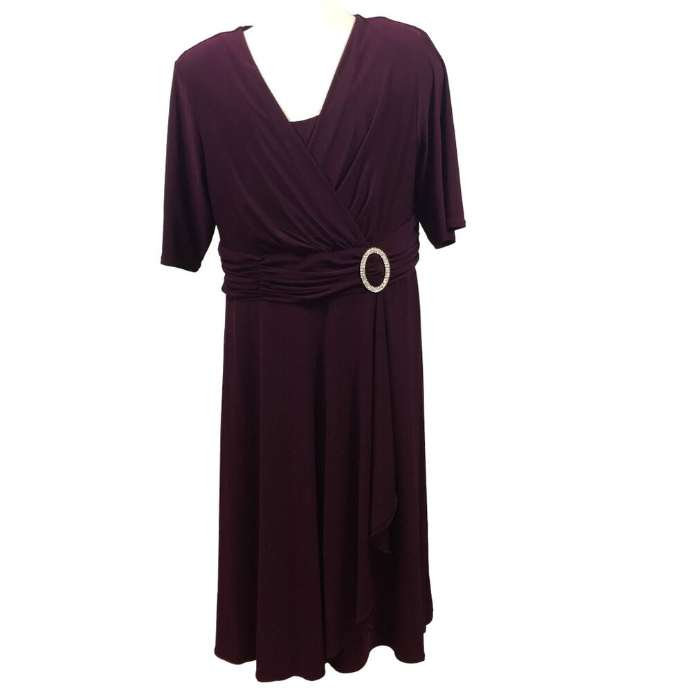 R&M Richards Woman Purple Evening Dress Formal Party Ruched Rhinestone Size 20W